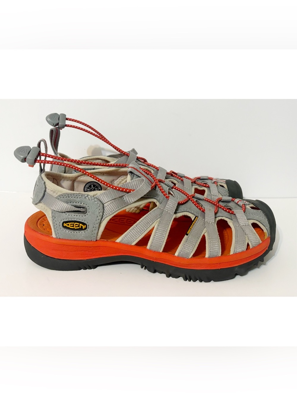 Keen Whisper Sandals Women Waterproof Gray/Orange Outdoor Hiking Shoes Sz 8